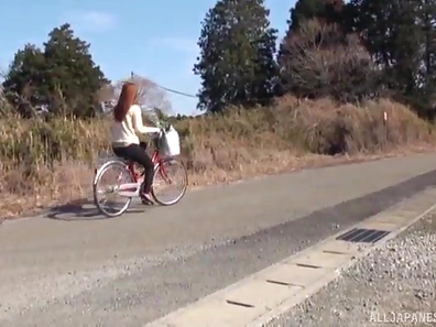 Cute Cardigan-Wearing Biker Greets Cock in Her Tight Japanese Pussy