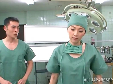 Seductive Japanese Doctor Gives Hot Blowjob To Co-Worker At The Office