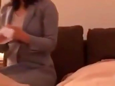 Seductive Wife Shows Off Curvy Body Under Thin Japanese Garment at Work