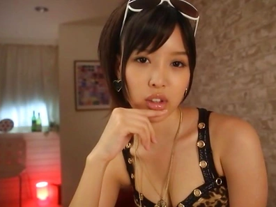 Skinny Japanese girl in sexy stockings Tsukasa Aoi gives a foot job
