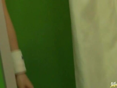 Sexy Japanese teen age cheer leader girl is having fun with sex toys