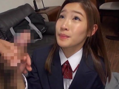 Japanese teen gal Sasamiya Rena plays a solo inserts a toy in pussy