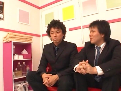 Kinky schoolgirl Minami Kojima gives a double blowjob publicly
