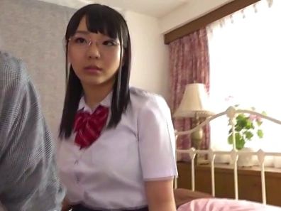 Curious Japanese schoolgirl in glasses Inaba Ruka giving a handjob