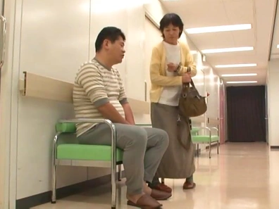 Naughty Japanese schoolgirl fucks mature guy in a toilet