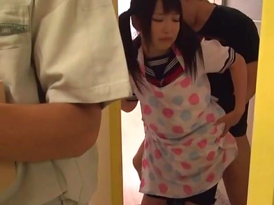Cute teen in pigtails gets fucked up her uniform skirt
