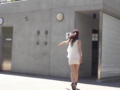 Hungry Japanese milf deepthroats a random guy in a toilet