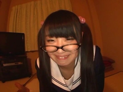Sweet JP schoolgirl Airi Satou with glasses sucks a fat dick