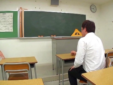 Hibiki Ohtsuki Asian teacher with glasses sucks dick