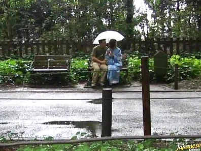 Japanese babe has outdoor sex